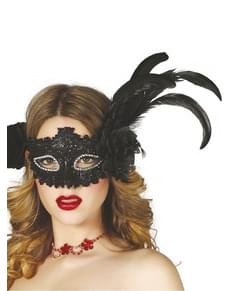 Glitzernde Augenmaske mit Blume und Federn schwarz