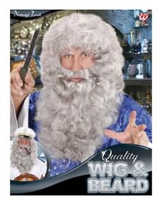 Peruukki ja harmaa pitkä parta