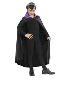 Mantello nero con collo in raso porpora delicado infantile