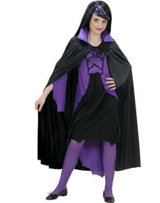 Cape noire col en satin violet enfant