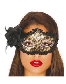 Loup doré avec rose noire femme