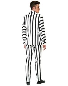 Mustavalkoraidallinen puku