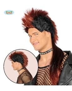 Perruque Punk avec crête longue châtain et brune adulte
