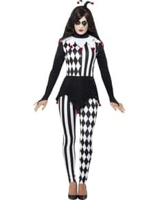 Schwarz-weißes Kostüm eleganter Harlekin für Frauen